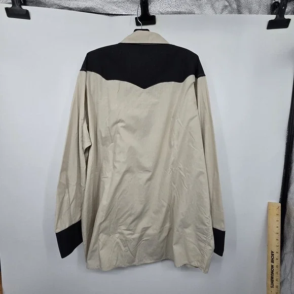 Vintage Y2K White Horse Western Pearl Snap Shirt Men's XXL Black Cream Rodeo - Picture 10 of 11